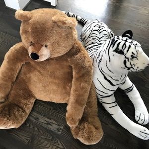 Oversized Stuffed Bear and White Tiger